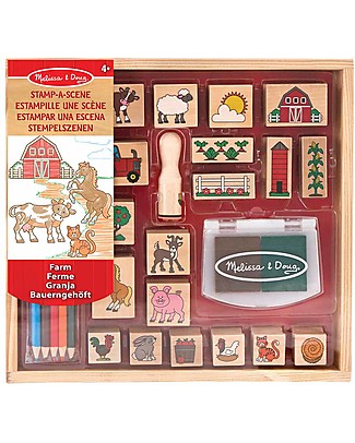 Melissa & Doug Stamp-A-Scene 20 Wooden Stamp Set - Farm Stickers & Stamps Sets